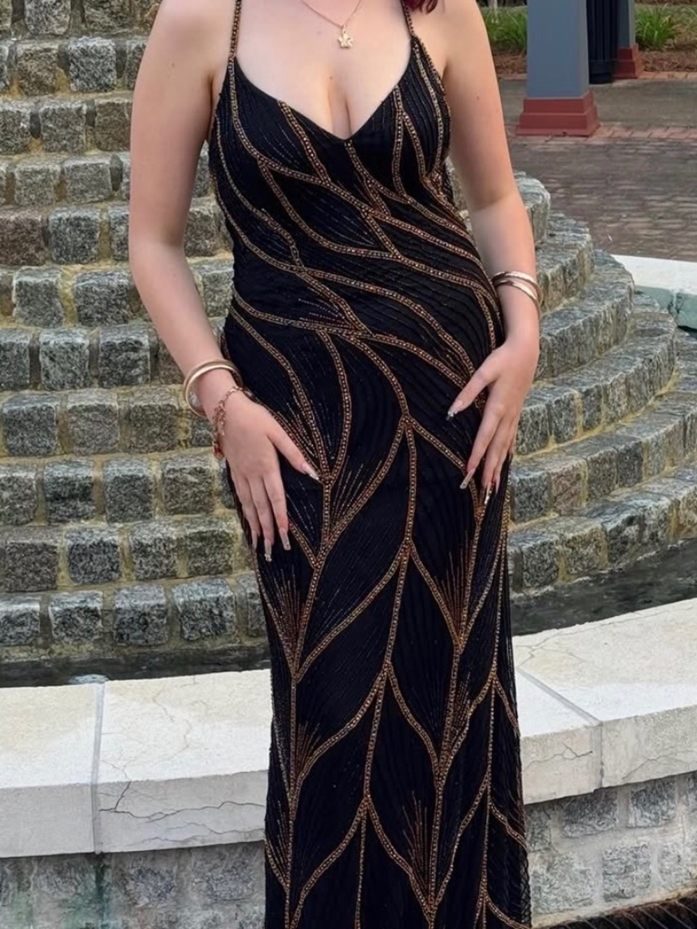 Women's Black and Gold Prom-dresses